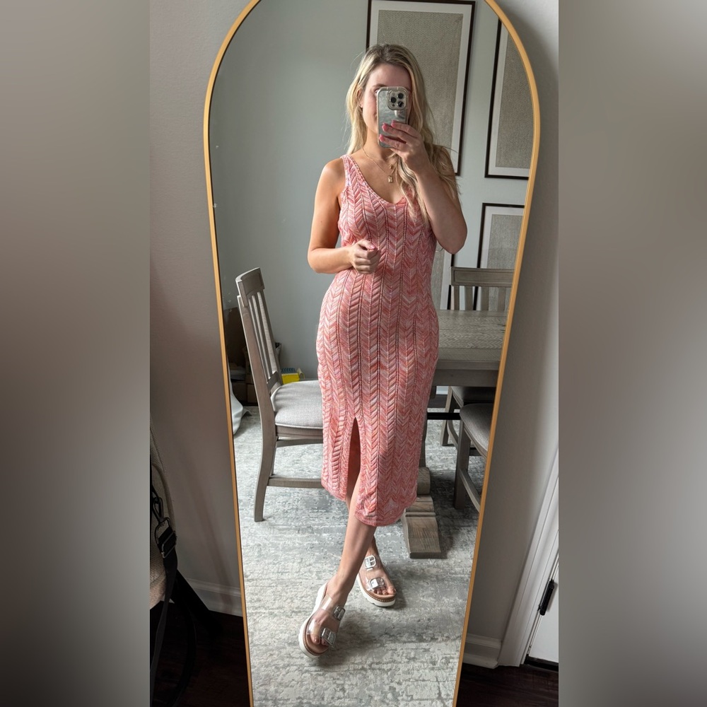 Summer Vacation Orange Chevron Crochet MIDI Dress - Picture 4 of 14